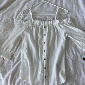 Off the shoulder , off white top